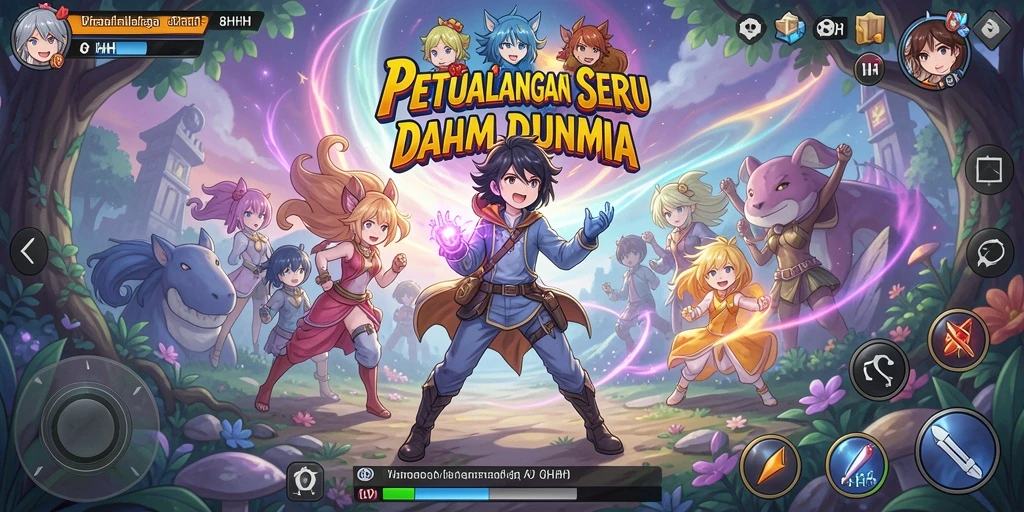 Tangkapan layar utama gameplay 8HHH menampilkan pertarungan karakter anime.
